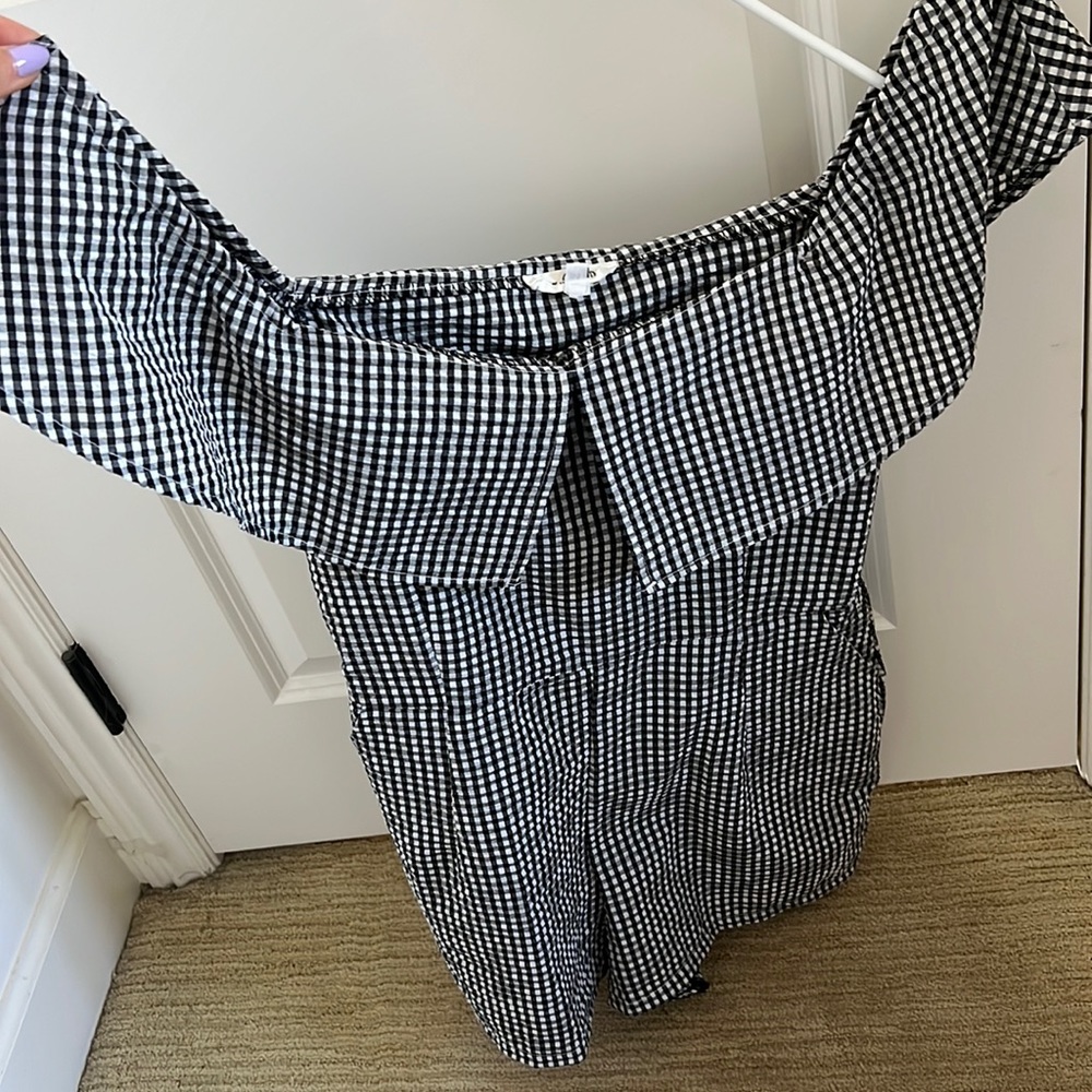 Off shoulder gingham romper